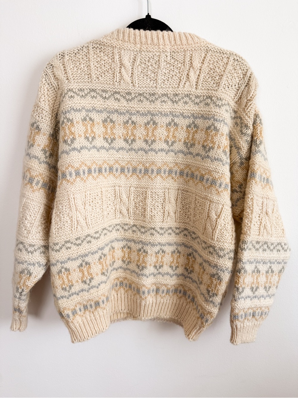Moffat Woolens Virgin Wool Fair Isle Button-Up Cardigan - Cream & Pale Blue - Picture 4 of 5